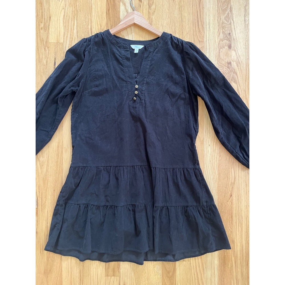 Time and Tru Womens Black Corduroy Tiered Mini Dress Cotton Size M 8-10